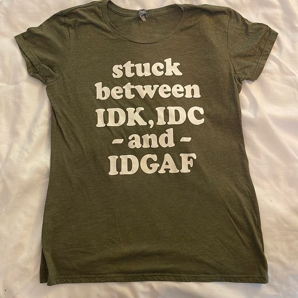 Instant Message   Ladies size Large army green tee